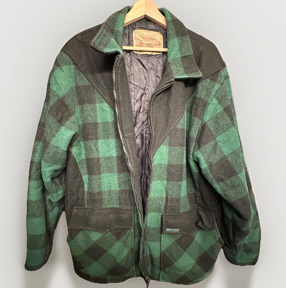 Chaqueta Cripple Creek Circle S Buffalo Check Lana Cremallera Verde Negra Años 90 Forrada De Colección L Foto 1 de 4