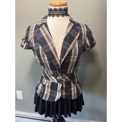 RARE Y2K Preppy Chic Charlotte Russe Plaid Short Sleeve Shirt Size Medium - Image 1 of 4