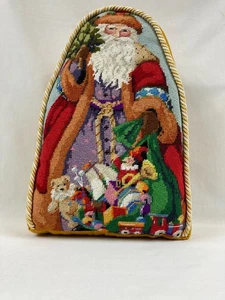 Vintage Bucilla Finished Needlepoint Pillow Santa with Toys 15" x 10" x 5" - Picture 1 of 10