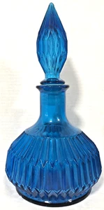 Botella Genie única azul con tapón jarra vidrio prensado 11 1/2"H vintage - Imagen 1 de 10
