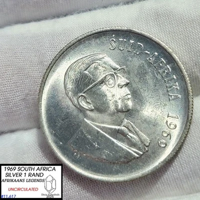 1969 South Africa Silver 1 RAND AFRIKAANS LEGENDS UNCIRCULATED - Image 1 of 4