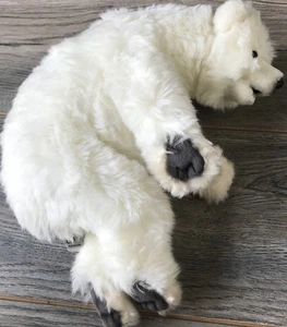 "Oso polar HANSA TOY INTL 2010 animal realista de felpa blanca acostado durmiendo 12""" - Imagen 1 de 8
