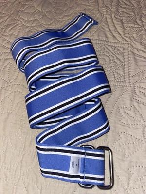 "Cinturón Land's End azul y blanco cinta tela anillo en D de colección talla hasta 37"" cintura - unisex" Foto 1 de 4