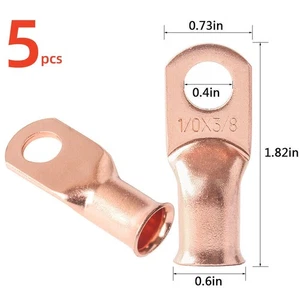 5x 1/0 Gauge 3/8" Hole Copper Wire Ring Terminal Lugs Battery Cable Connectors - Picture 1 of 6