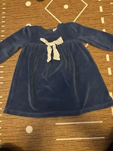 KISSY KISSY BABY GIRL DRESS BLUE VELVET WITH BOW SIZE 9 months - Picture 1 of 4