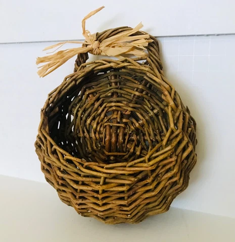 Small Hanging Basket Wall Pocket Grape Vine Woven Ribbon Deep Pocket 6.5" Cover