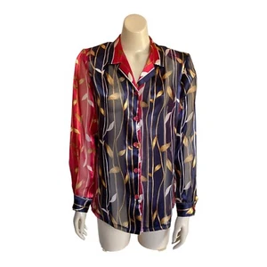 Millers Chiffon Blouse Sz 10 Satin Stipe Button Up Long Sleeve Aust Made Blue - Picture 1 of 10