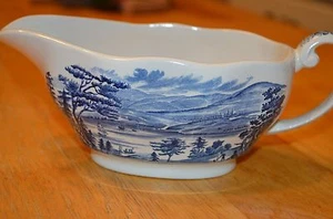 Liberty Blue Staffordshire Lafayette Landing at West Point Gravy Boat England - Picture 1 of 1