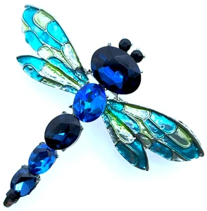 DARK BLUE and TURQUOISE Rhinestone DRAGONFLY Pin / Brooch (BV) - Picture 1 of 2