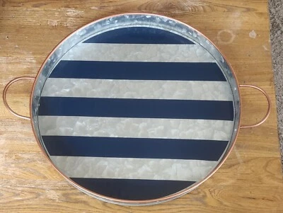 Galvanized Round Tray w/ Copper Handles for Home, Office, Party, Wedding, 14" - Image 1 of 2