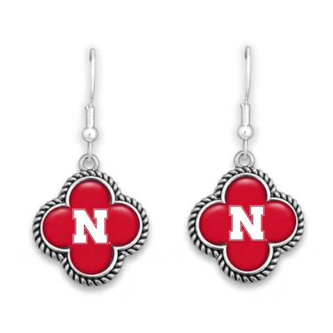 New Nebraska Cornhuskers Clover Shape Logo Earrings, Fish Hook, Gift for Her Mom Cover