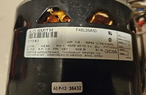 A.O. Smith F48L35A50 Furnace Blower Motor 1/2HP 115V 1075RPM - Picture 1 of 5