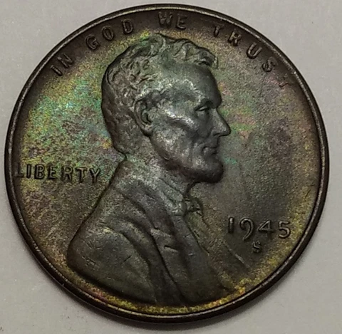 1945-S Lincoln Cent ~ Deeply Toned ~ BN Cover