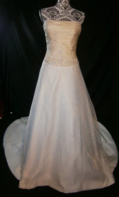 Mon Cheri Wedding Dress 6-8 Ivory Champagne Corset Train Ruched Bodice Bling NWT - Image 1 of 4