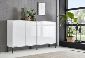 BMG Möbel Sideboard Mailand Set 2, grifflos, Metallfüßen, Weiß/ Weiß hochglanz - Bild 1 von 1