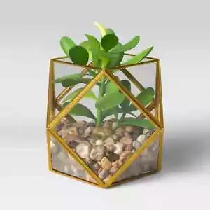 Planta suculenta artificial de 5"" x 4"" con terrario de latón - casa de ópalo - Imagen 1 de 1