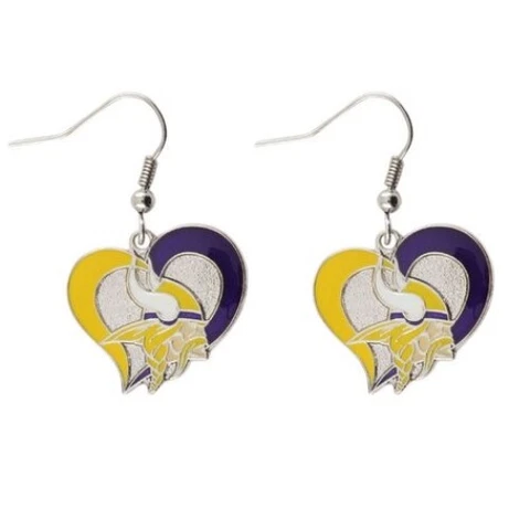 Minnesota Vikings Football Team NFL Heart Swirl Charm Silver Dangle Earrings Set Cover