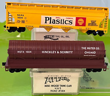 2 N Scale Atlas Cars: Wood Tank & Shell Plastics Hoppers Micro-Trains Couplers
