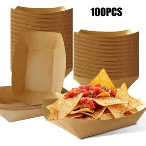 100Pcs Disposable Disposable Snack Tray for Snack French Hot Dog Taco Popcorn - Picture 1 of 15