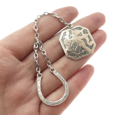 900 Silver & 10K Gold Vintage Guatemala Tribal Warrior Oxidized Key Fob Chain - Image 1 of 4