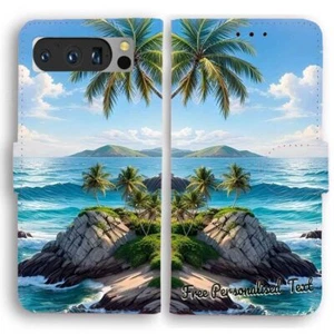Personalised Text Wallet Phone Cover For Google Series - Beach Tropical Island - Picture 1 of 1