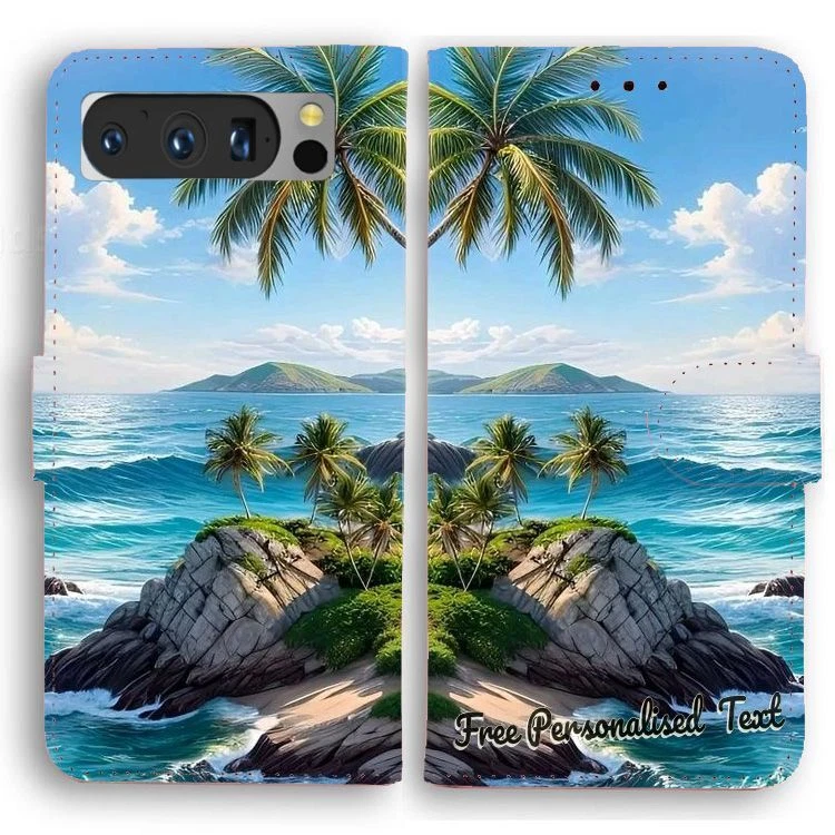 Personalised Text Wallet Phone Cover For Google Series - Beach Tropical Island - Image 1 of 1