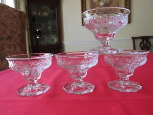 (4) Antique 1915-1944 McKee Glass ROCK CRYSTAL Clear Ftd Dessert Dishes 3 1/4" A - Picture 1 of 7