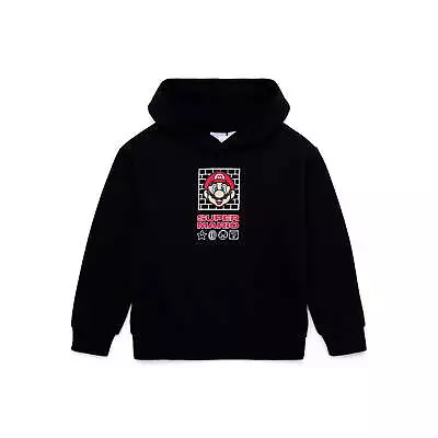 Super Mario Youth Boys Black Graphic Long Sleeve Hooded Hoodie Sweatshirts: 4-18 - Image 1 of 4