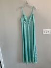 Teal green Vanity Fair sweep long vintage nightgown fancy top 32 nylon usa