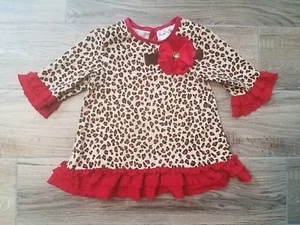 Girls Rare Editions Boutique Christmas Shirt Tunic Size 24 Months Leopard Ruffle - Picture 1 of 7