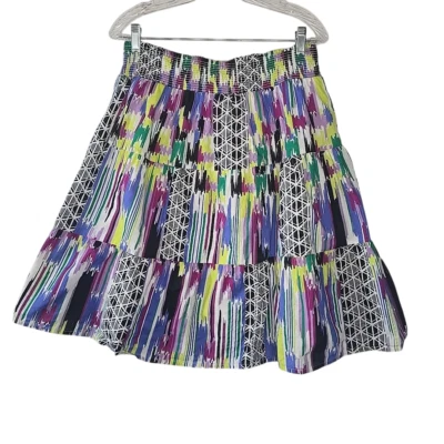 Fashion Bug Women's A-line Skirt 0X Abstract Multicolor Layered Linen Elastic - Image 1 of 4