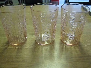 Set of 3 Federal Glass Company Pink Rose of Sharon Thin Water Tumblers c.1935 - Picture 1 of 4