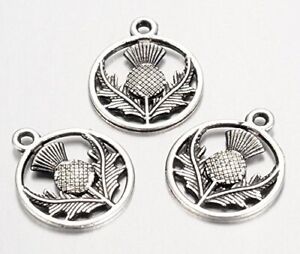 10 x Scottish Thistle Charms Jewellery Making Pendants Crafts Tibetan Silver