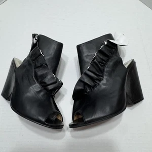 Jeffrey Campbell Gr. 7 schwarz weiß Rüschen Stiefel Absatz Boho Knöchel Peeptoe Bootie - Bild 1 von 18