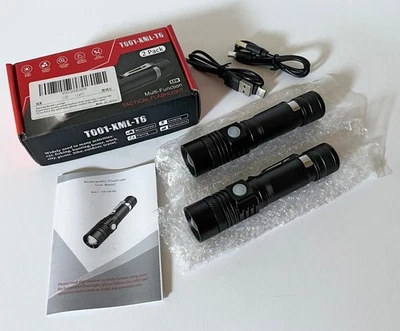 NUOVA Confezione da 2 Torce Tattiche Ricaricabili T001-XML-T6, 2 Cavi di Ricarica - Immagine 1 di 4