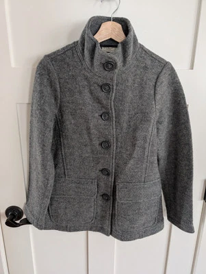 L.L.Bean Gray Boiled Wool Coat Womens XS Petite Bellandi Made In Italy Button-Up - Image 1 of 4