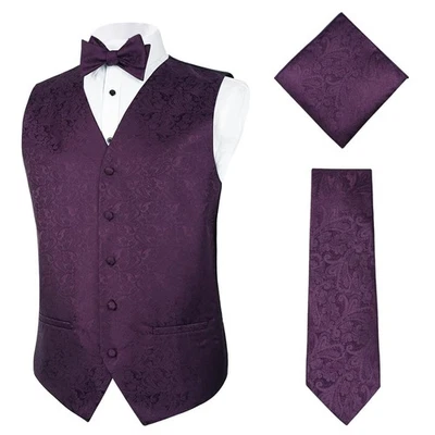 Conjunto de 4 chalecos de traje de jacquard de cachemira para hombre chaleco formal blazer de boda Foto 1 de 4