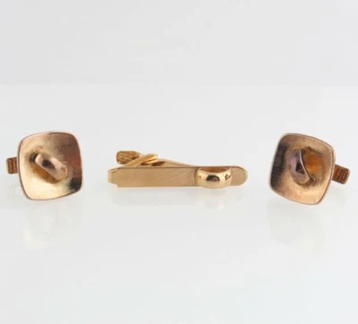 Juego de clips vintage para gemelos y barra de corbata - regalo para hombre en tono dorado Foto 1 de 4