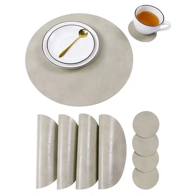 Set of 4 Faux Leather Round Placemats and Coasters, Coffee Mats Kitchen Table... - Image 1 of 4