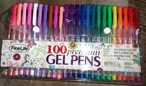 100 PREMIUM GELSTIFTE FINE LIFE VERSCHIEDENE FARBEN NEU NEU IN VERPACKUNG GLITZER NEON TINTE KUNSTWERK - Bild 1 von 2