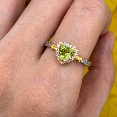 925 Sterling Silver Ring Heart 5mm Natural Peridot Gemstone Zircon Jewelry Women - Image 1 of 4
