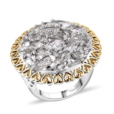 Brazilian Petalite Vintage Glamour Ring Sz7 18K Vermeil YG & Rhodium On Silver  - Image 1 of 4