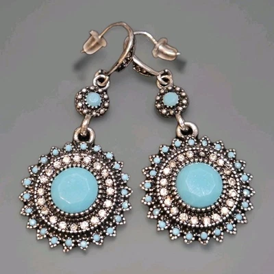 NUEVO Pendientes Pierced Plata con Marcasita e Imitación Turquesa Foto 1 de 2