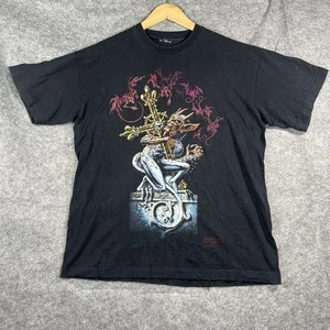 Vintage Alchemy Gothic Demon Devil Cross T-Shirt Faded Black Distressed L RARE - Picture 1 of 12