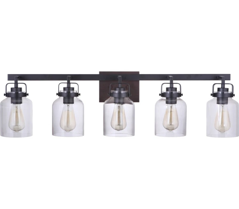 Craftmade Foxwood Vanity, 5-Light 300 Total Watts, Flat Black with Dark Teak - Image 1 of 1