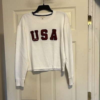 Moletom Lucky Brand Patriotic tamanho médio branco vermelho Athleisure - Imagem 1 de 4
