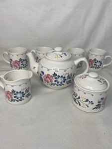 Set Of 7 Vintage Teapot, Creamer, Sugar & 4 Mugs - Made In Japan Crackle 2 Mugs - Bild 1 von 11