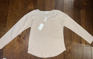 T-shirt a righe Haven Well Within a costine marrone/bianco taglia large *nuova con etichette - Foto 1 di 2