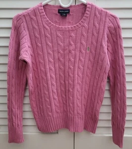 Ralph Lauren Polo Pony Scoop Neck Cable Knit Womens Small Pink Sweater - Picture 1 of 5
