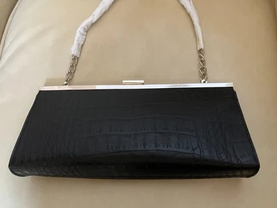 Bolso sin asas de cuero Lillian Vernon con asa de cadena desmontable - negro - nuevo Foto 1 de 4